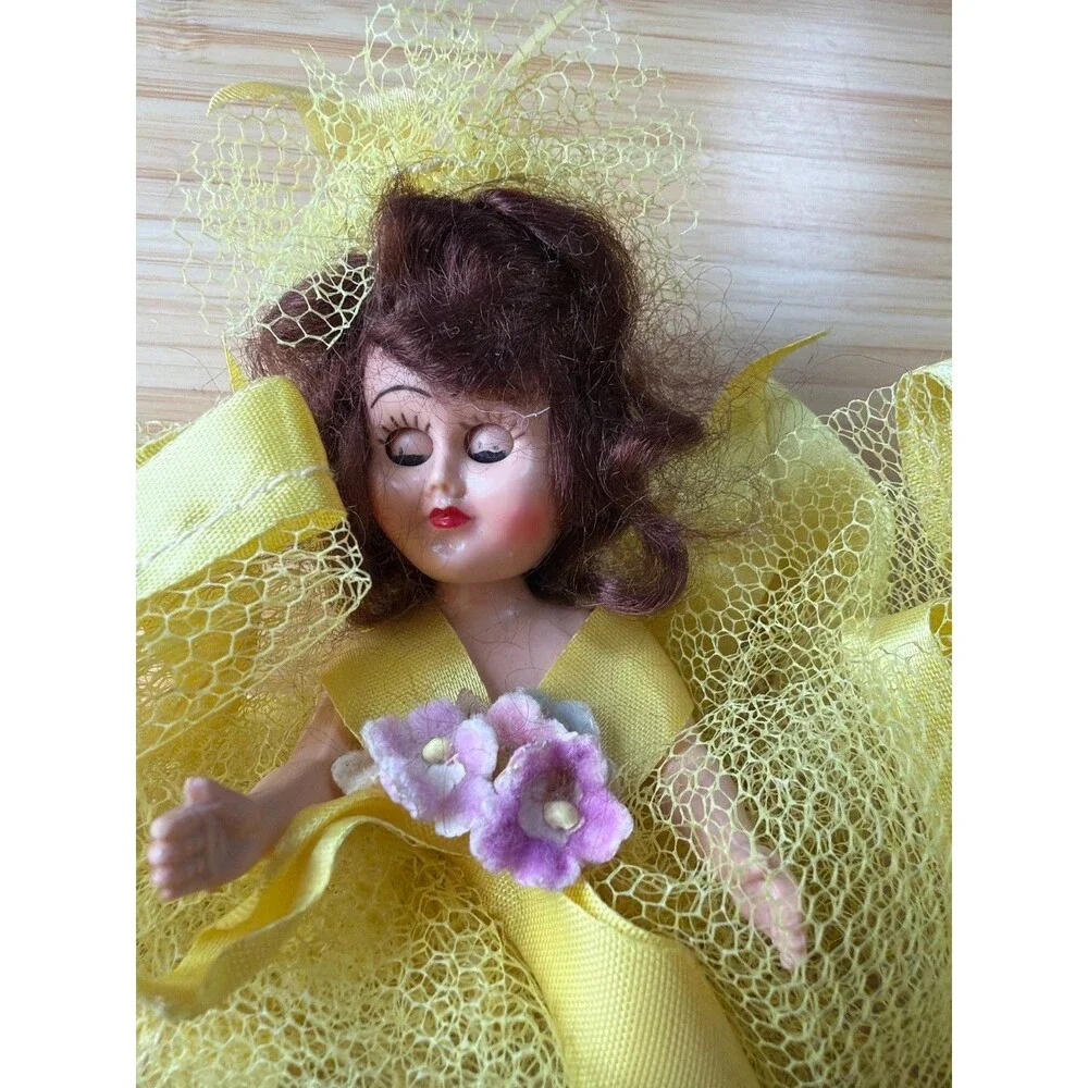 Vintage Sleep Eye Doll Yellow‎ Tulle Dress Brunette Hard Plastic 6.5